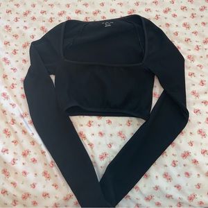 Urban Outfitters Black Square Neck Cropped Long Sleeve Top